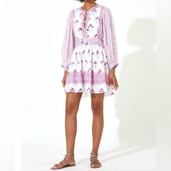 Oliphant Dress Womens Small Tie Front Ballon Sleeve Floral Indica Pink Sz XS - Picture 1 of 13